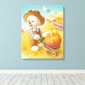 かわいい農家犬カボチャ キャンバスプリント (インサイチュ (ウッドフロア))