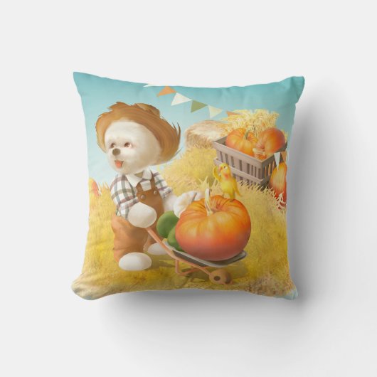 かわいい農家犬カボチャ クッション (正面)