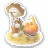 かわいい農家犬カボチャ シール (正面)