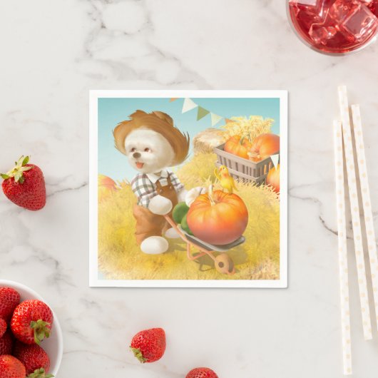 かわいい農家犬カボチャ スタンダードカクテルナプキン (インサイチュ)