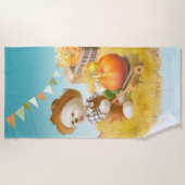 かわいい農家犬カボチャ ビーチタオル (正面)