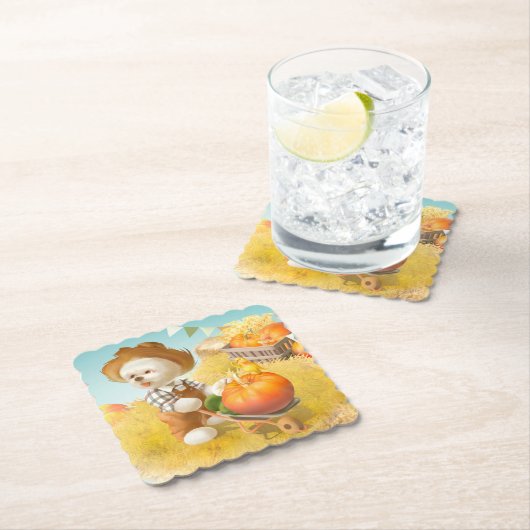 かわいい農家犬カボチャ ペーパーコースター (インサイチュ)