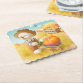 かわいい農家犬カボチャ ペーパーコースター (アングル)
