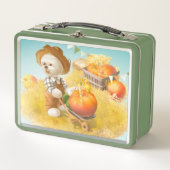 かわいい農家犬カボチャ メタルランチボックス (正面)