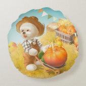 かわいい農家犬カボチャ ラウンドクッション (裏面)