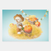 かわいい農家犬カボチャ ラッピングペーパーシート (正面2)