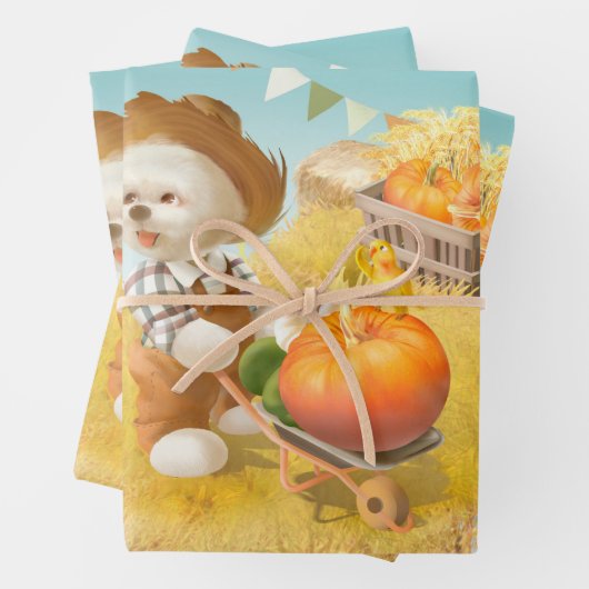 かわいい農家犬カボチャ ラッピングペーパーシート (インサイチュ)