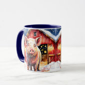 かわいい農村のクリスマス豚と納屋 マグカップ (正面左)