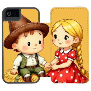 かわいい農村の子供たち - 穏やかなハーベストシーンのイラスト iPhone SE/5/5sウォレットケース