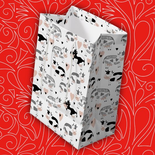 かわいい農村の牛たち ミディアムペーパーバッグ