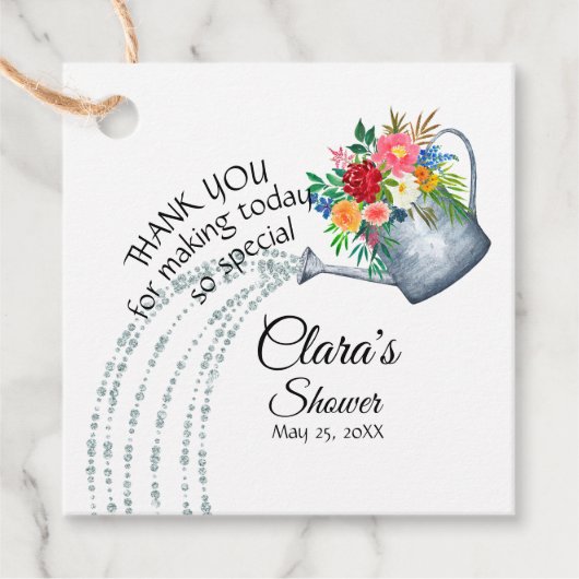 かわいい農村風の花の水やりの缶の感謝シャワー フェイバータグ (正面)