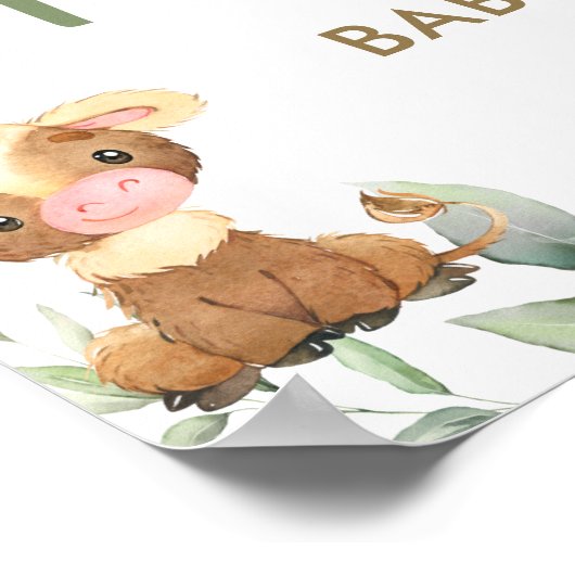 かわいい農業動物の緑の赤ちゃんシャワーへようこそ ポスター (角)