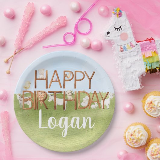 かわいい農業動物の誕生日 ペーパープレート (パーティー)