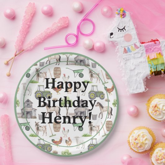 かわいい農業動物トラクター名ハッピーバースデー少年 ペーパープレート (パーティー)