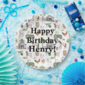 かわいい農業動物トラクター名ハッピーバースデー少年 ペーパープレート (パーティー)