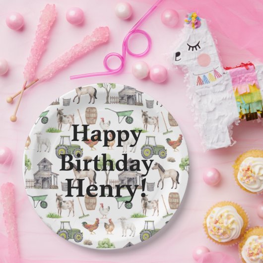 かわいい農業動物トラクター名ハッピーバースデー少年 ペーパープレート (パーティー)
