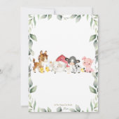 かわいい農業動物納屋周囲の庭の緑の1歳 招待状 (裏面)