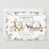 かわいい農業動物納屋周囲の庭グリーン2歳誕生日 招待状 (正面)