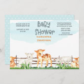 かわいい農畜生たち男の子の赤ちゃんシャワー 招待状 (正面/裏面)