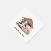 かわいい農畜産豚の牛の誕生日パーティー スタンダードカクテルナプキン (角)