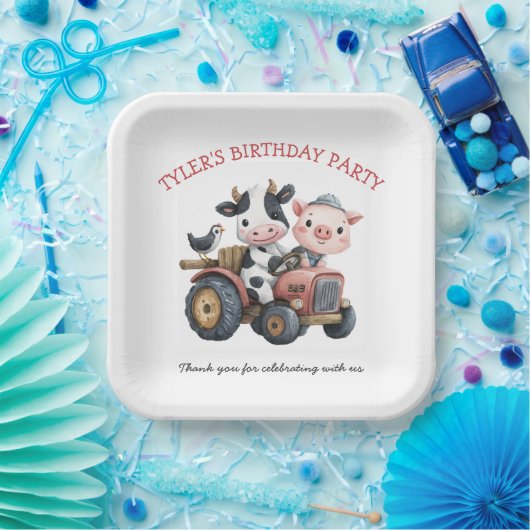 かわいい農畜産豚の牛の誕生日パーティー ペーパープレート (パーティー)