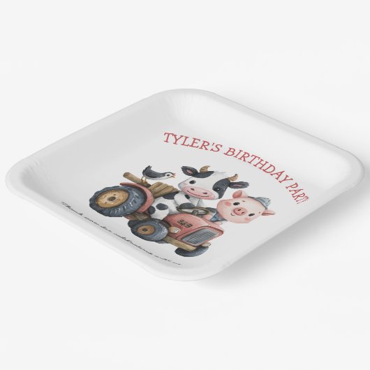 かわいい農畜産豚の牛の誕生日パーティー ペーパープレート (傾斜あり)