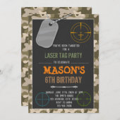 かわいい迷彩柄レーザーラベル誕生日の招待 招待状 (正面/裏面)