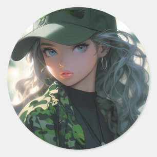 かわいい迷彩軍隊ハンタードリルアニメガール ラウンドシール