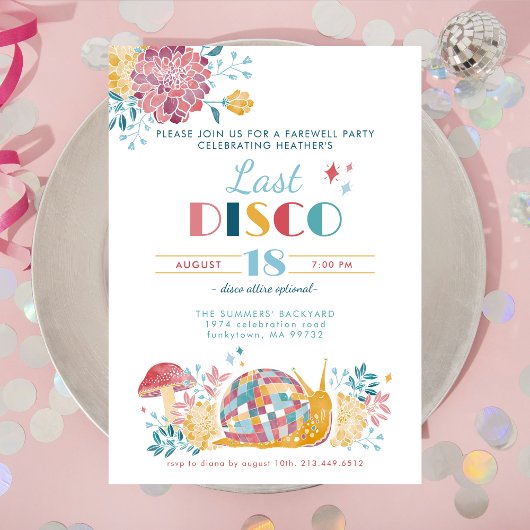 かわいい送別最後のディスコ70sテーマ行く遠くに 招待状