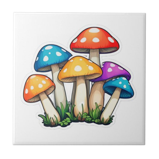 かわいい透明なきのこイラスト タイル (正面)