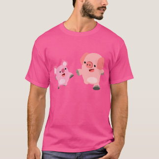 かわいい連続した漫画のブタのTシャツ Tシャツ