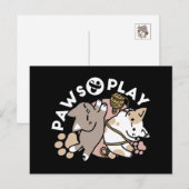かわいい遊び心あふれる猫のデザイン - 楽しいパウとプレイ アート シーズンポストカード (正面/裏面)