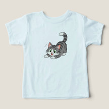 かわいい遊び心のあるグレー+タビー猫の子供用Tシャツ