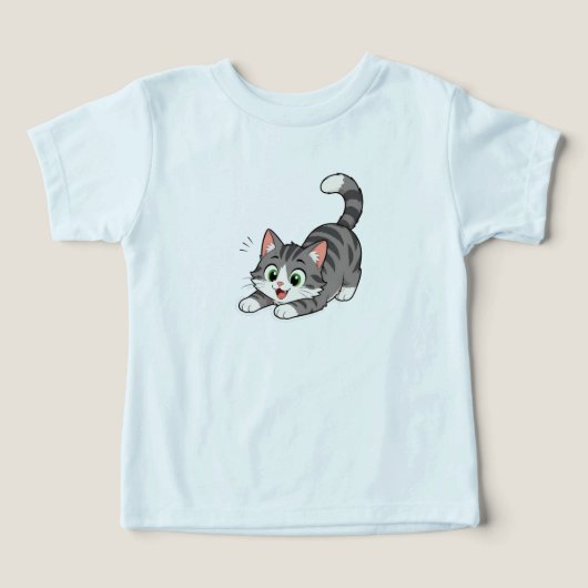 かわいい遊び心のあるグレー+タビー猫の子供用Tシャツ (デザイン正面)