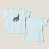 かわいい遊び心のあるグレー+タビー猫の子供用Tシャツ (デザイン正面&裏面)