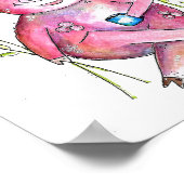 かわいい遊び心のあるコーヒーを飲む豚 ポスター (角)