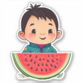 かわいい遊び心のあるスイカの漫画ステッカー シール (正面)