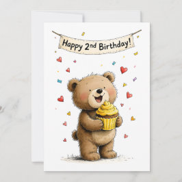 かわいい遊び心のあるテディベア お誕生日おめでとう 2歳 カード