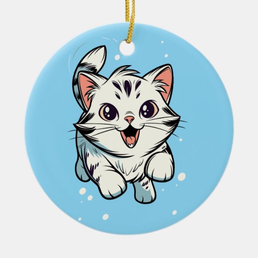 かわいい遊び心のある子猫のキャラクターアート セラミックオーナメント (正面)