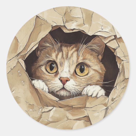 かわいい遊び心のある子猫 ラウンドシール (正面)