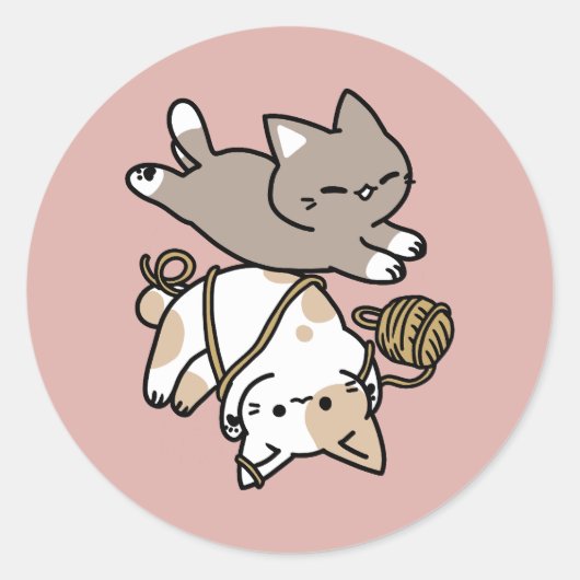 かわいい遊び心のある猫のデザイン - 楽しいパウと遊びの芸術 ラウンドシール (正面)