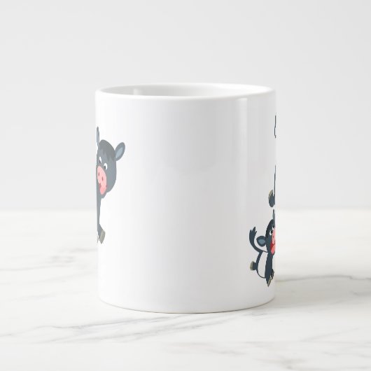 かわいい遊マンガのベルテッドゲロウェイ牛と子牛 ジャンボコーヒーマグカップ (正面)