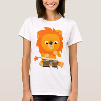 かわいい遊マンガのライオンのボンゴの女性のTシャツ Tシャツ