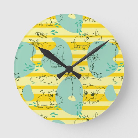 かわいい遊動物の水2 ラウンド壁時計 (正面)