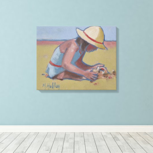 かわいい遊小さな女の子の砂 キャンバスプリント (インサイチュ (ウッドフロア))