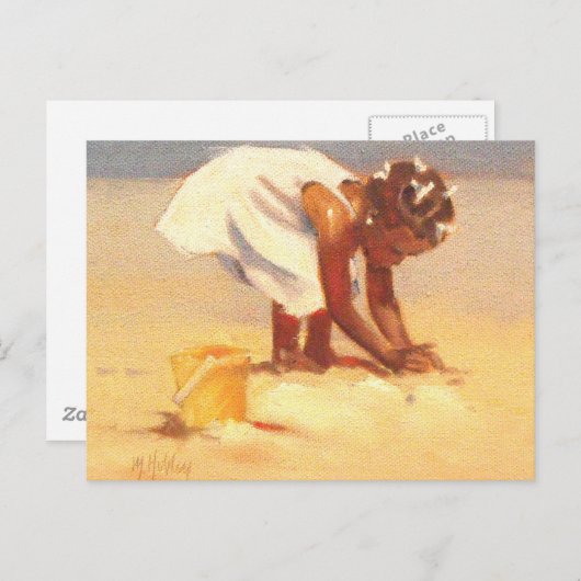 かわいい遊小さな女の子の砂 ポストカード (正面/裏面)