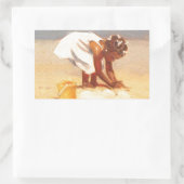 かわいい遊小さな女の子の砂 長方形シール (バッグ)