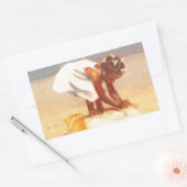 かわいい遊小さな女の子の砂 長方形シール (封筒)