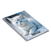 かわいい遊白猫の雪の中パーソナライズされた ノートブック (右側)