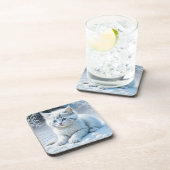 かわいい遊白猫の雪 コースター (右側)